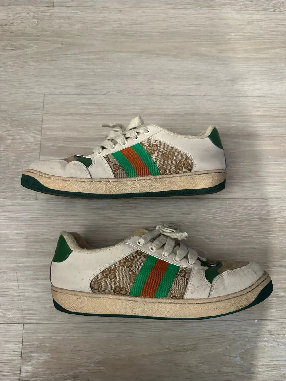 Gucci Beige Canvas Sneakers with Green and Red Web